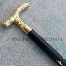 36'' Victorian Solid Brass Handle Antique Wooden Walking Stick Cane Handmade