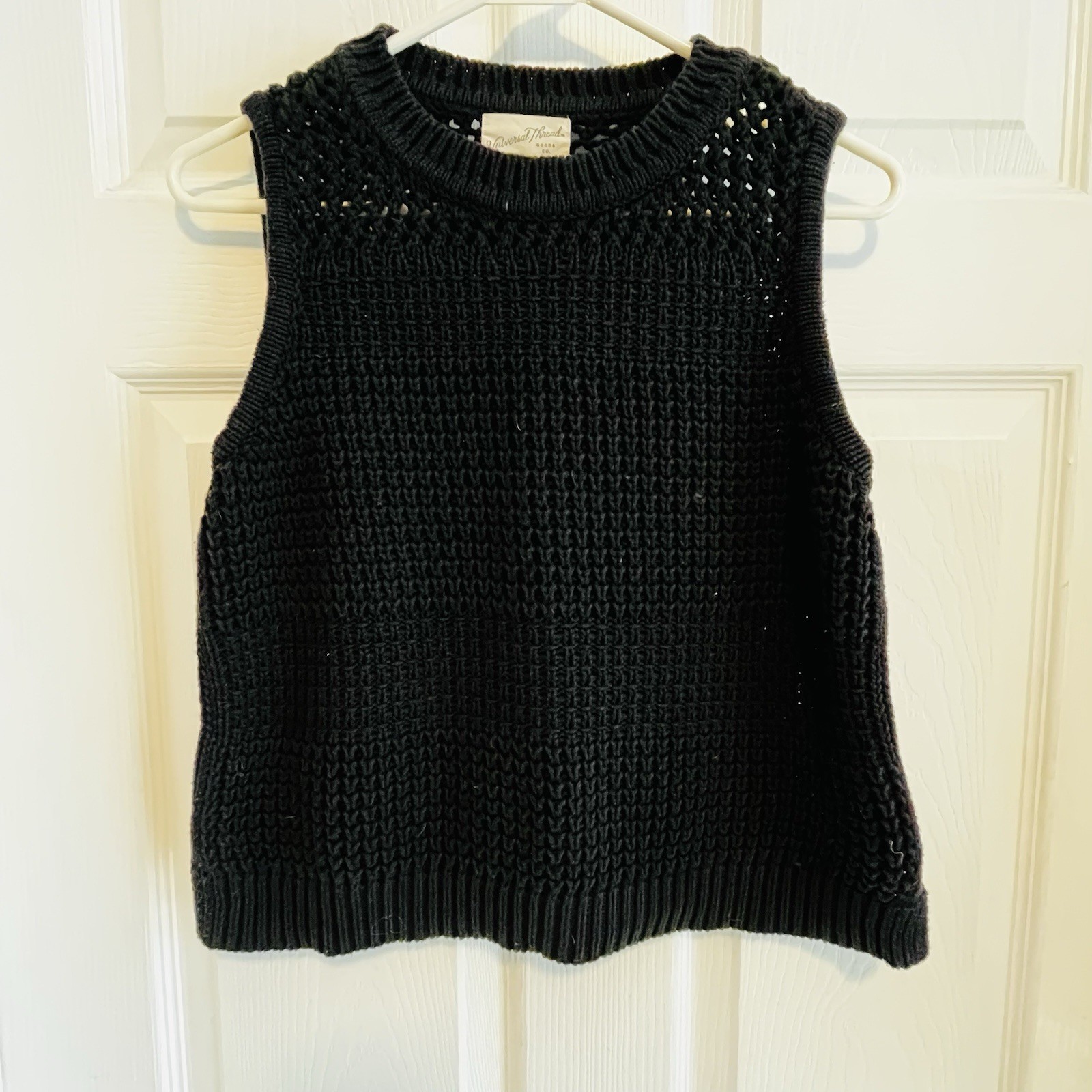 Universal Thread Black Knit Pullover Vest Crochet… - image 1