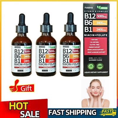 1~3x Vitamin B12 and B6 Liquid Drops, B12 Sublingual B Complex-B12 5000mcg 60ml