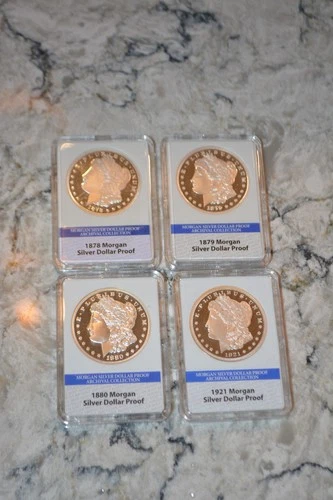 American Mint 4 Limited Archival Collection Proof Morgan Silver Dollar Coins