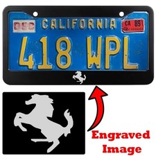 Engraved Black License Plate Frame - Ferrari Logo