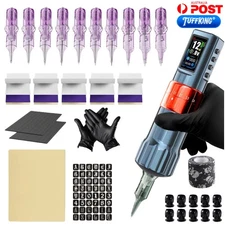 TUFFKING P12 Tattoo Machine Kit Wireless Pen Battery Needle Adjustable Stroke AU