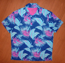 Birdie Bound Men's Golf Polo Shirt Size XL Blue Pink Floral Bird Of Paradise