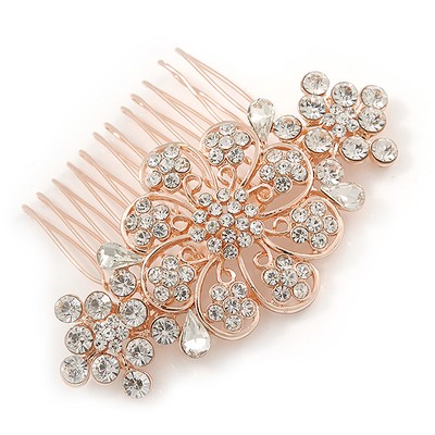 Braut/Hochzeit/Abschlussball/Party rosegoldfarben klar österreichische Kristall Blumen Seite