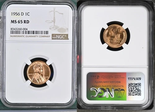 1956-D LINCOLN WHEAT CENT NGC MS65RD DETAILED COIN #D