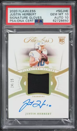 2020 Justin Herbert Flawless Rookie Glove Patch Auto RPA /25 PSA 10 Auto 10