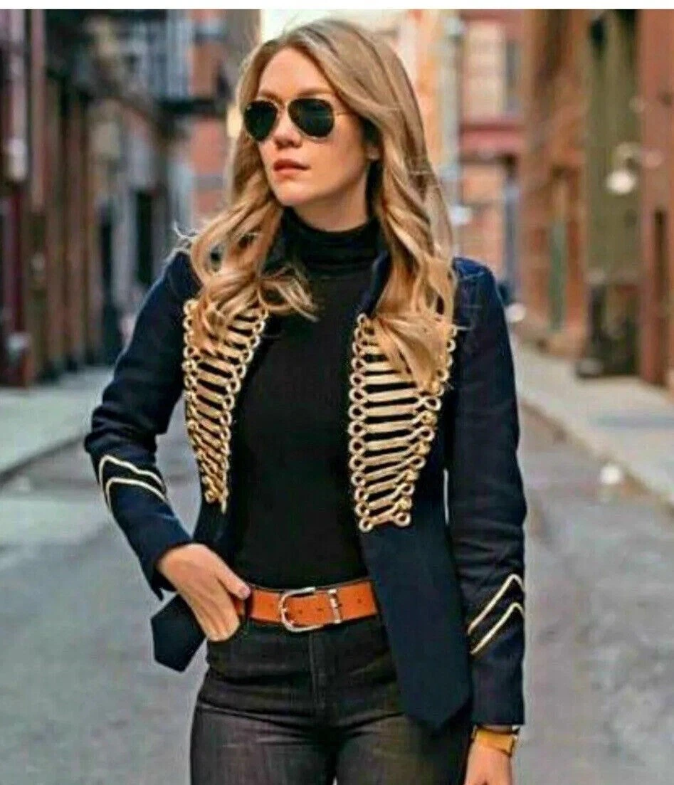 BNWT ZARA Nautical Military Jacket Navy Blue Gold Buttons XS