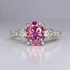 2.50Ct Oval Cut Lab-Created Pink Sapphire Engagement Ring 14K White Gold Plated