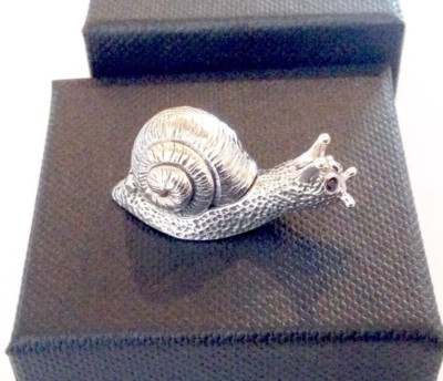 Massives Sterling Silber Sammlerstück Miniatur Tier Schneckenhaus Pillendose Box
