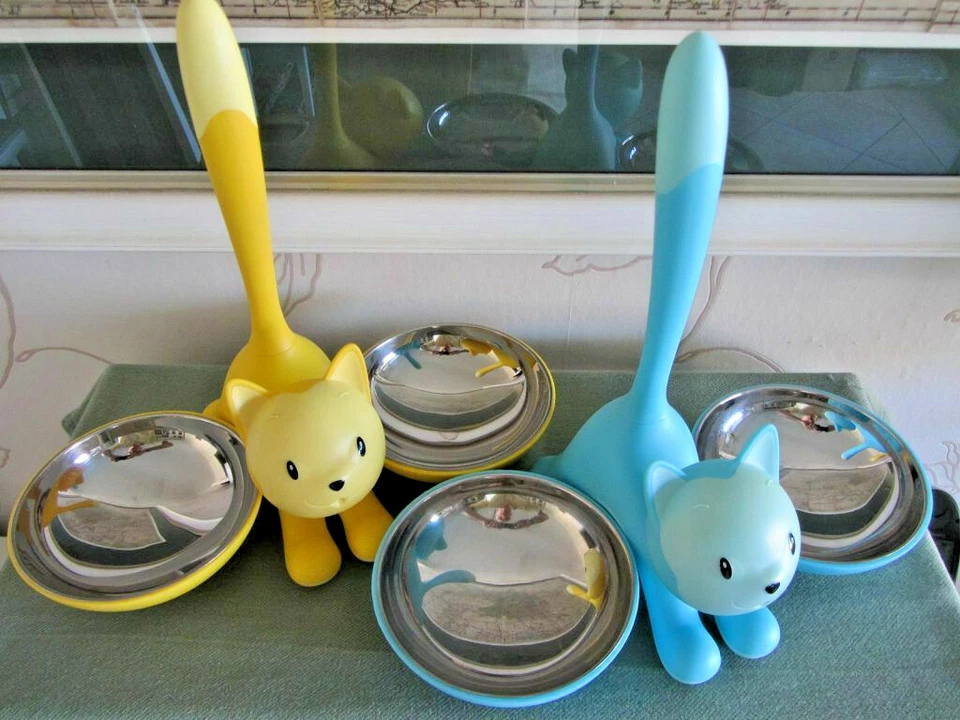 Alessi Tigrito MMI09, Gelb und Blau, 2 benutzte Fress-, Trink-, Näpfe für Katzen - Bild 3 von 4