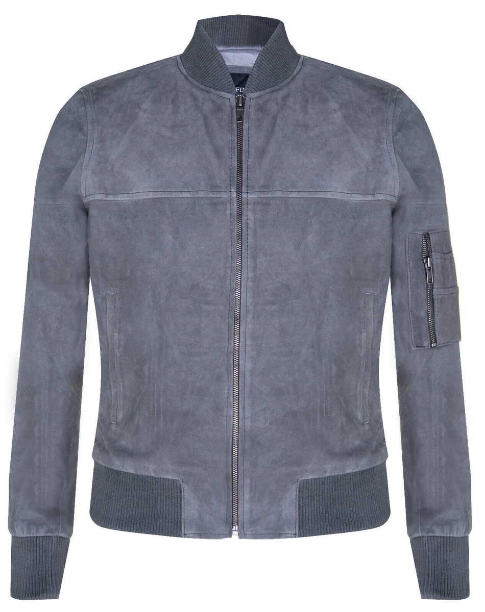 Grey suede bomber sale
