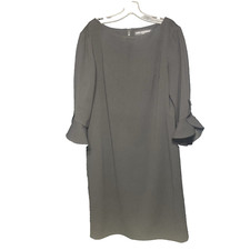 Karl Lagerfield Little Black Dress 3/4 Bell Sleeve Sheath Pencil Sz 14 Chiffon
