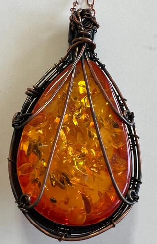 Baltic Amber Gemstone Copper Wire Wrap Handmade Pendant Tree Of Life necklace