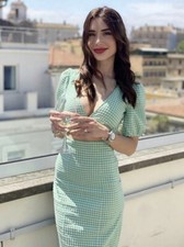 SALE!! ZARA NWT WOMAN SS21 GINGHAM CUT OUT DRESS GREEN REF 3666/077 SIZE S