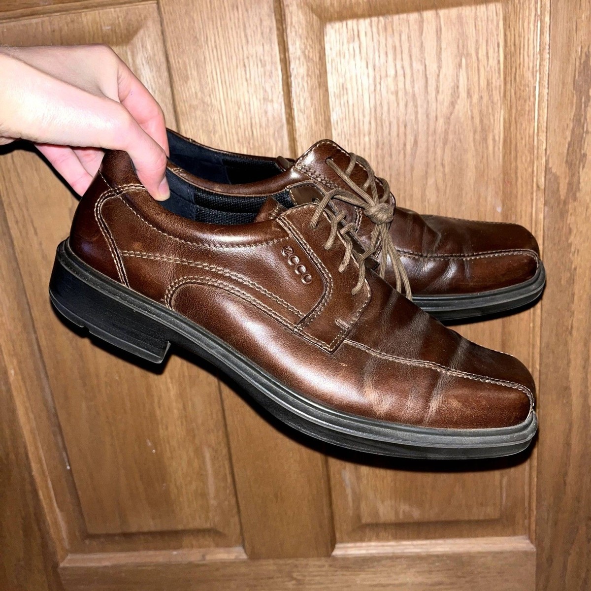 Men\'s Size 43 9.5/10 Ecco Shock Point Disressed Brown Leather Casual Dress Shoes Ecco Men main image 4