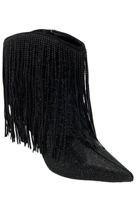 International Concepts Sahoj Western Fringe Booties Black