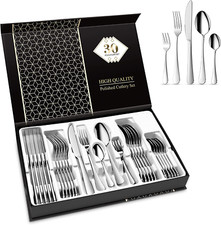 Set Servizio Posate Miste da Tavola per 6 Persone 30 Pezzi Acciaio Inox Argento