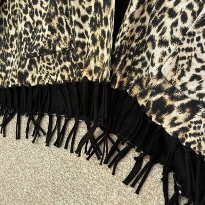 Chico Chico\'s Shawl Wrap Reversible Animal Print Fringe Ruana Gray Wool S/M main image 0