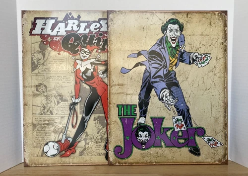 Harley Quinn & Joker Tin Signs 12.5”x16” Vintage DC Comics Made in USA