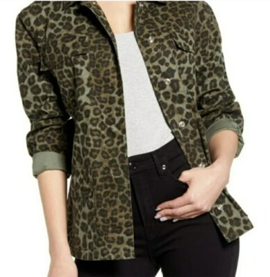 Good American Sage The Camo Leopard Animal Print Utility Cargo Jacket Size  M