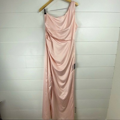 NEW Lulu's Dreaming of Elegance blush pink satin one shoulder maxi dress XL  | eBay