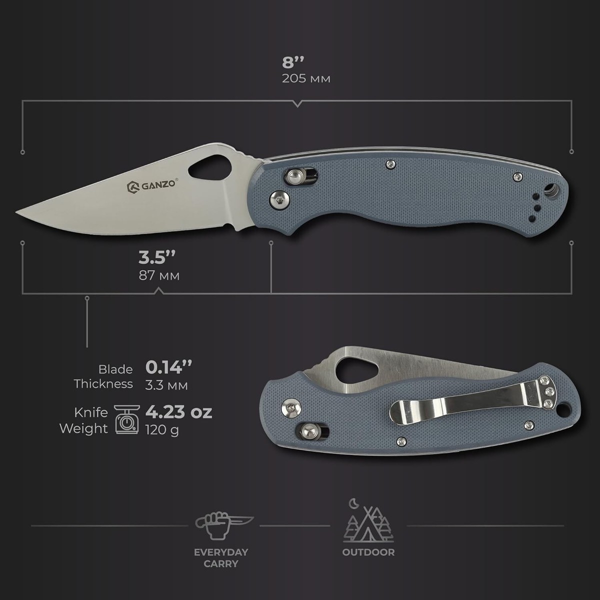 Ganzo G729-GY Folding Pocket Knife 440C Stainless Steel