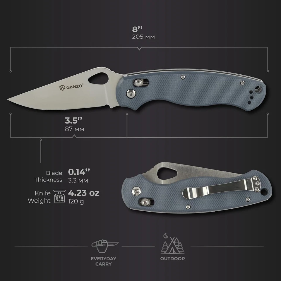 Ganzo G729-GY Folding Pocket Knife 440C Stainless Steel Blade G10 Anti-Slip Hand - Image 2 of 4