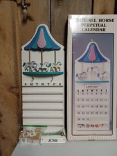 Vintage 1991 NCE Wooden Carousel Horse Perpetual Calendar Pastel Design