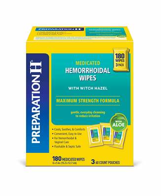 Preparation H Medicated 180 Hemorrhoidal Wipes, EXP 08/27