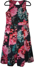 ELIZA J Pink-Blue Bold Floral Sleeveless Tulle Lined Back Cut-Out Party Dress 8