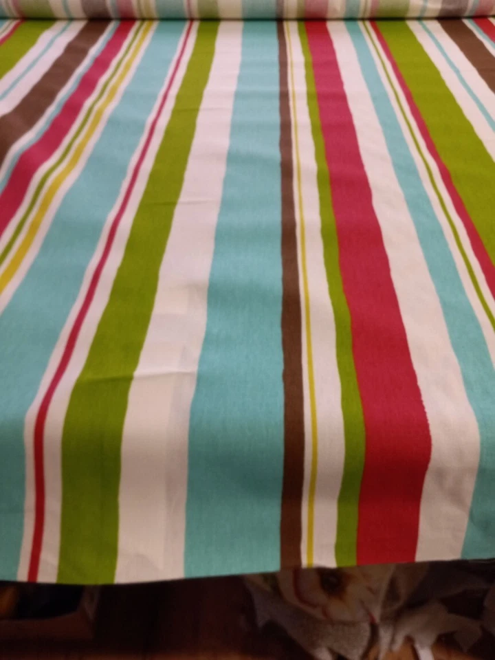 Robert Allen Stripe Scape Aqua/Fushia/Green/Brown/White Island Blossom Wavy - Image 4 of 4