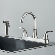 Kitchen Faucet 2 Handle Pull Out Sprayer Waterfall Mixer Tap Brushed Nickel