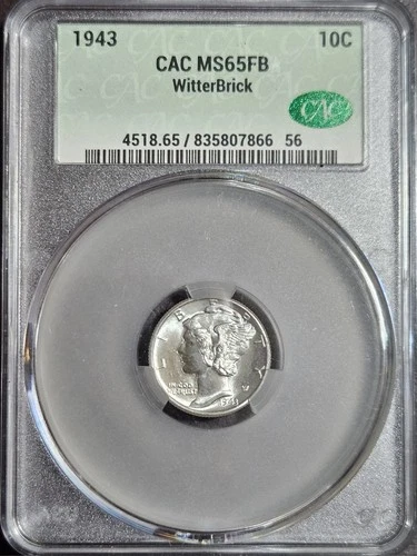 1943 Mercury Silver Dime CAC MS65FB Grading WitterBrick Gem BU