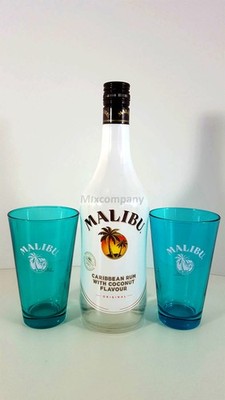Malibu Caribbean Rum/Likör 0,7l 700ml (21% Vol) + 2x Gläser 2cl geeicht , Hellb