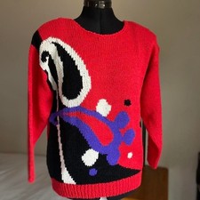 80s 90s Knit Sweater Retro Unique Abstract Graphic Pullover