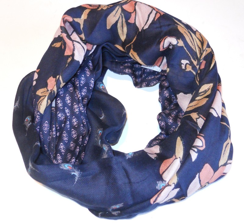 AUTH ANN TAYLOR LOFT WOMEN'S INFINITY SCARF-NAVY BLUE/RED GEOMETRIC/FLORAL-CHARM