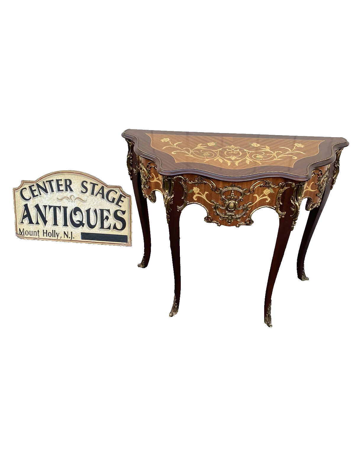 66142 Louis XV inlaid Console Table w/ Bronze ormalu