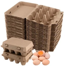 50 Pack 12 Cell Empty Egg CartonsBrown Pulp Fiber Egg Tray Holder Stackable E...