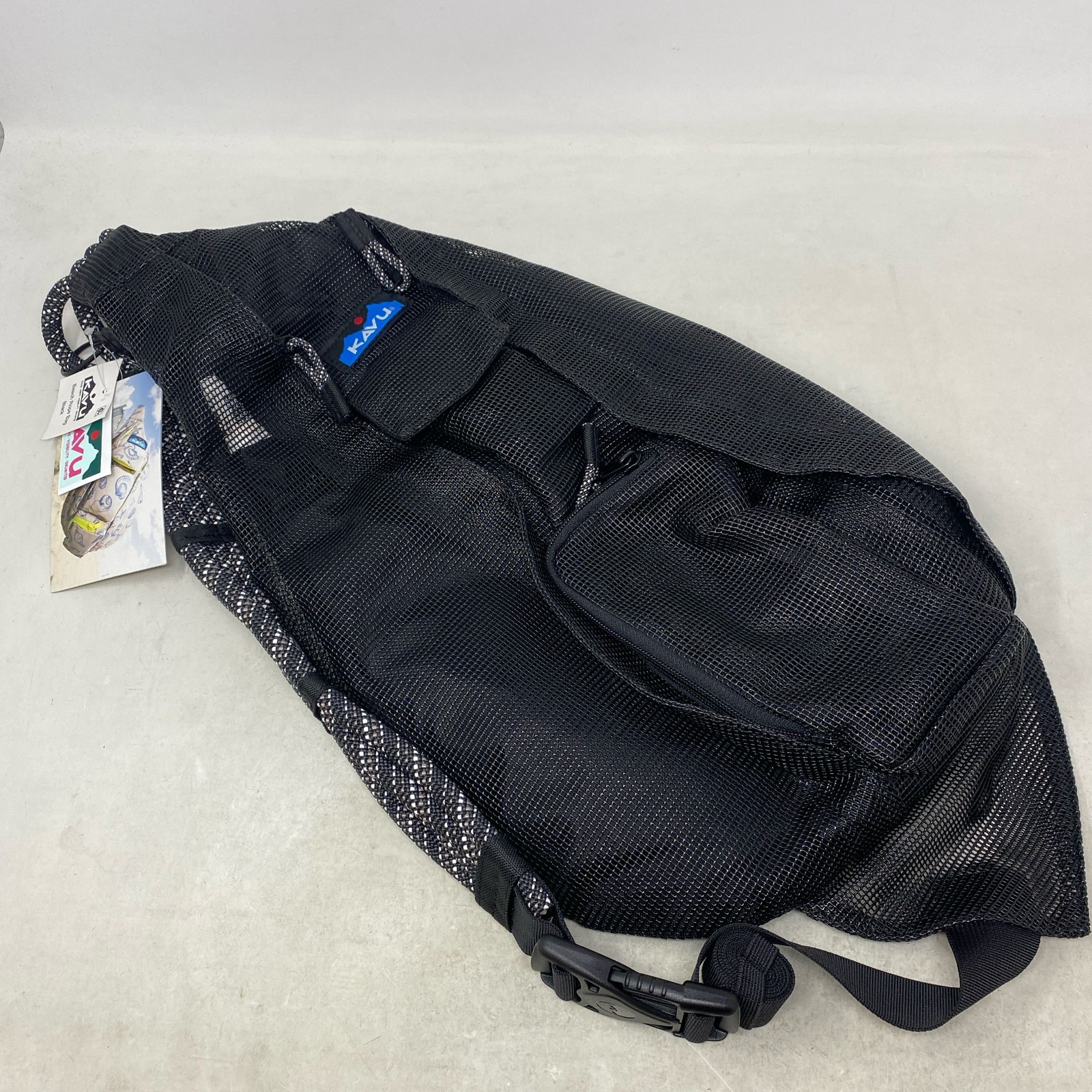 Beach Rope Bag Mesh Crossbody Sling Backpack - Black