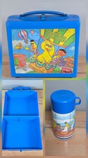 Vintage Sesame Street Lunch Box Aladdin Blue Plastic Thermos Big Bird