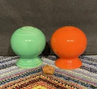 Vintage Fiesta Ball Salt & Pepper Shakers Circa 1940s Green & Radioactive Red