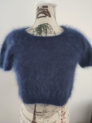 Pullover Angora Court Crop Fuzzy Flauschig Vintage - Anny Blatt Wolle