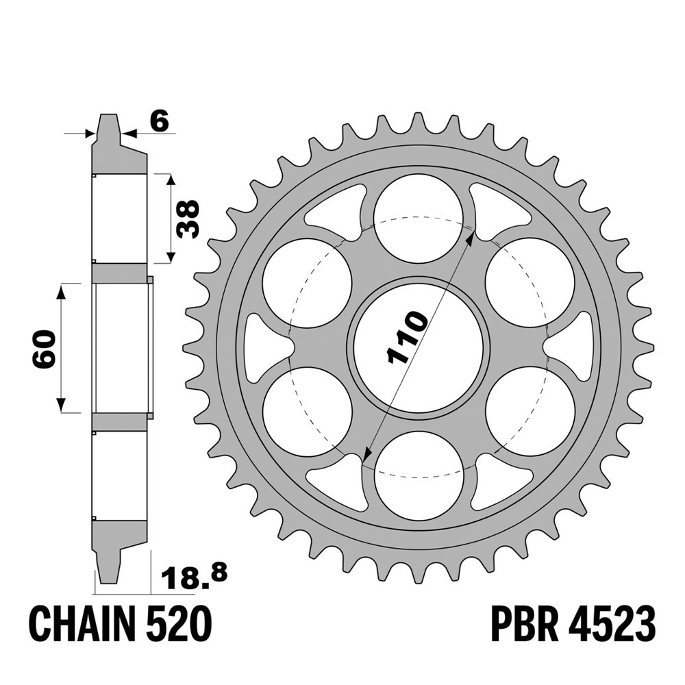 Pignon arrière PBR pas 520 38 dents pour Ducati Streetfighter 1099 modèles 2010 à 2013