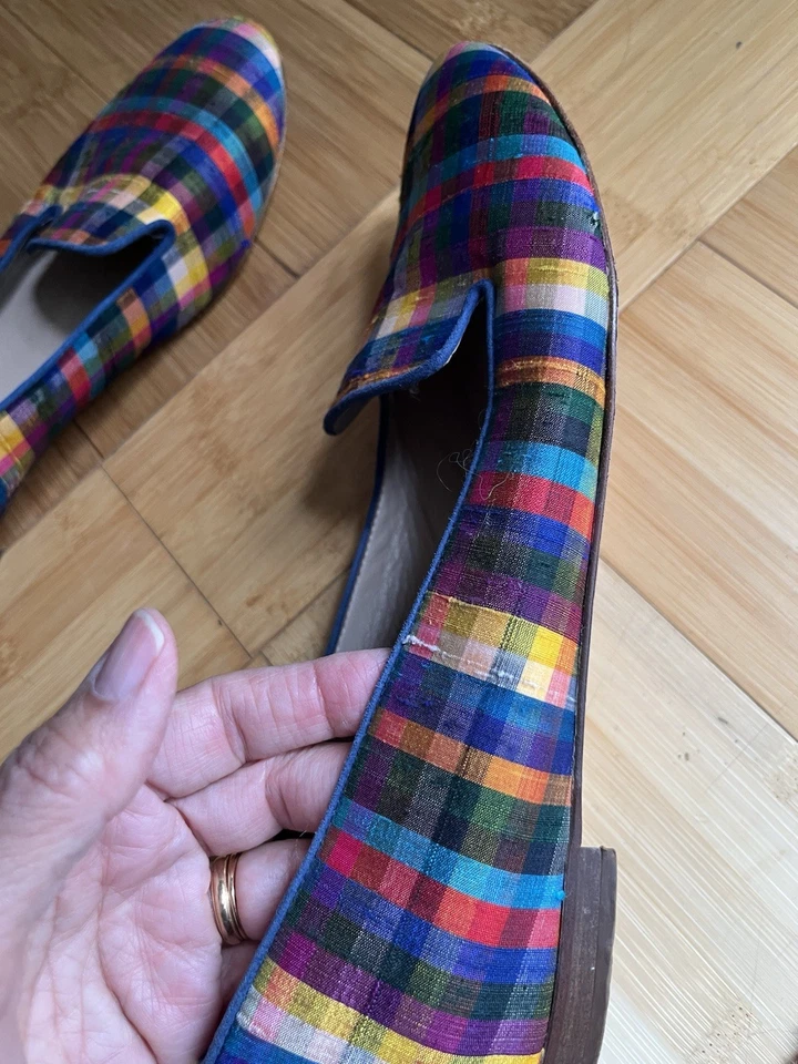 Zapatos planos J Crew para mujer talla 10 tela multicolor a cuadros sin cordones Foto 3 de 4