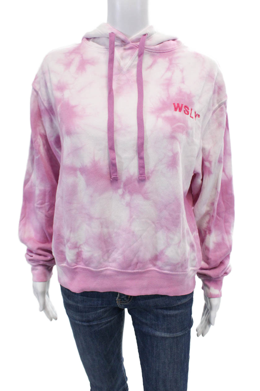 WSLY Womens Pullover Logo Tie Dyed Hoodie Sweatshirt Pink White Size 2XSFree Shipping in US $100+ Orders | $6.95 Orders Below
