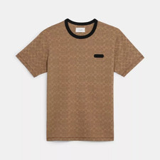 Coach Signature Logo Essential Men's Cotton Crewneck T-Shirt Tan XXL