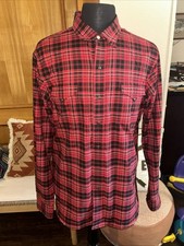 VTG Polo Country Ralph Lauren Shirt Mens XL Red Black Plaid Pearl Snap Western