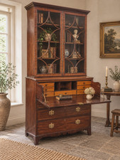 Antique Regency Mahogany Secretaire Bookcase Bureau Glazed Inlaid Writing Desk