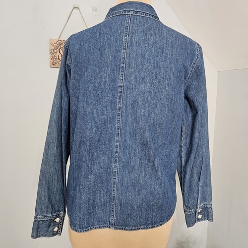 New For Joseph: Top Large Button Western Denim Shirt Embroidered Rose Cotton - Picture 4 of 14