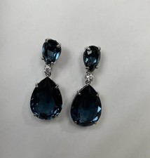 Swarovski Swan Crystal Drop Dangle Sapphire Blue Rhinestone Earrings 4CHARITY